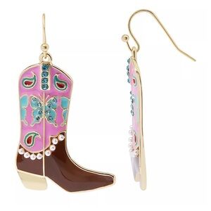 Earrings western boots crystal-embellished gold tone